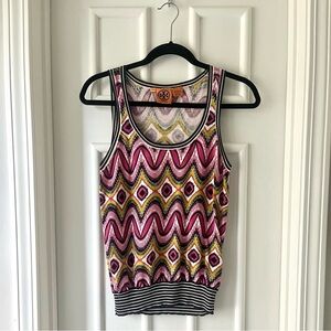 Tory Burch Knit Cotton Zig Zag Tank Top